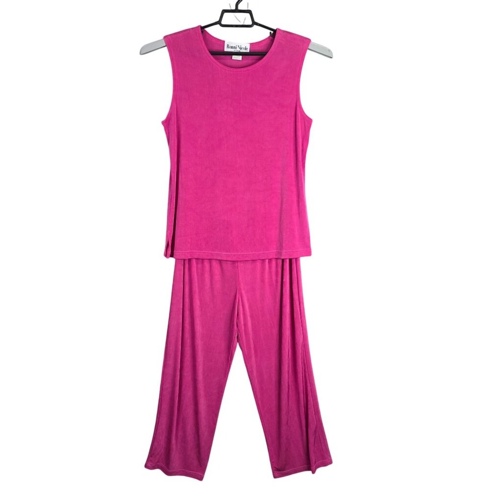 Womens Ouida Ronni Nicole Fuchsia Sleeveless Tank & Wide Leg Pants Set Size L